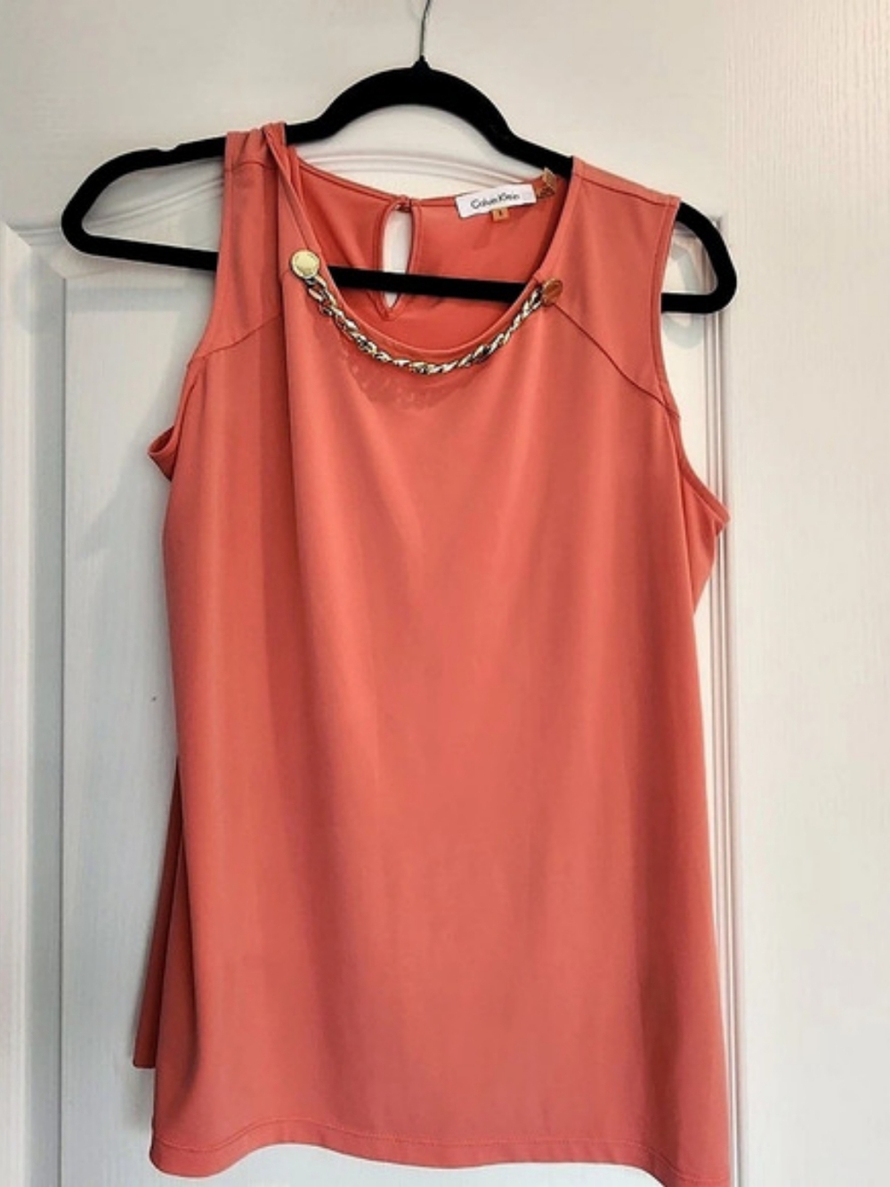 Calvin Klein Chain Accent Tank Top in Coral Size Large EUC